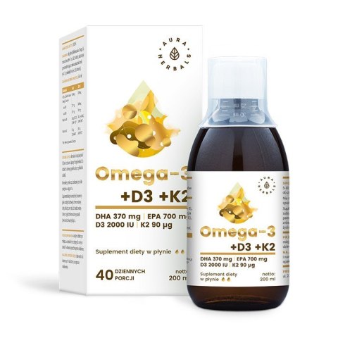 Aura Herbals AURA HERBALS Omega-3 (370 DHA) + D3 (2000 IU) + K2MK7 w płynie (200 ml)