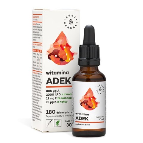 Aura Herbals AURA HERBALS Witamina A + D3 (2000 IU) + E + K2 MK7 (ADEK) krople (30 ml)