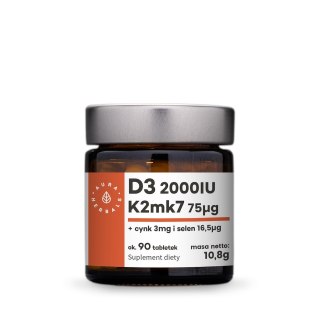 Aura Herbals AURA HERBALS Witamina D3 (2000 IU) + K2mk7 + Cynk + Selen (90 tabl.)
