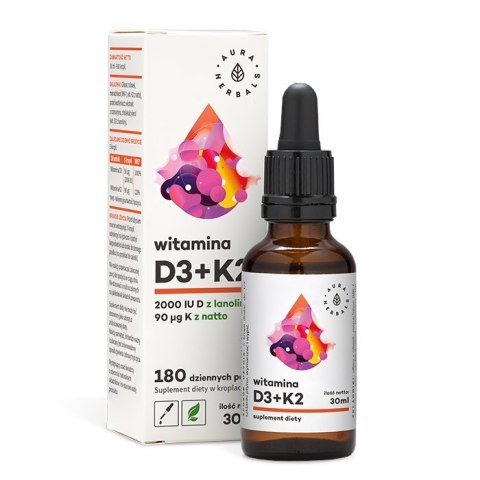 Aura Herbals AURA HERBALS Witamina D3 + K2mk7 w kroplach (30 ml)