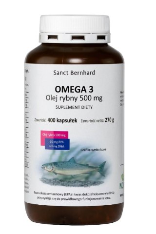 Krauterhaus Sanct Bernhard KRAUTERHAUS SANCT BERNHARD OMEGA 3 Olej rybny 500 mg (400 kaps.)