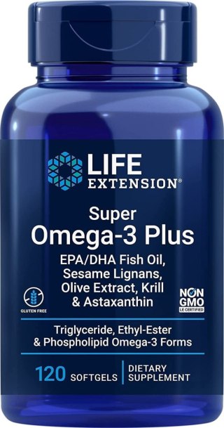 Life Extension LIFE EXTENSION Super Omega-3 Plus EPA/DHA z Lignanami Sezamowymi, Ekstraktem z Oliwek, Olejem z Kryla i Astaksantyną (120 kaps.)