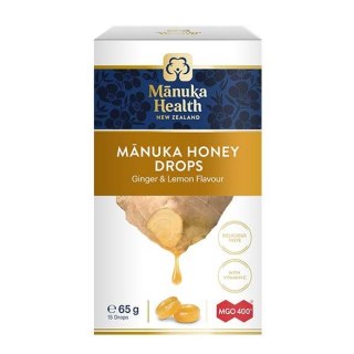Manuka Health MANUKA HEALTH Cukierki z Miodem Manuka MGO™ 400+ i witaminą C - smak imbirowo-cytrynowy (65 g)