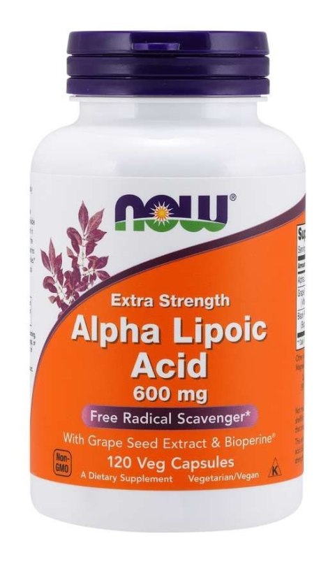 NOW Foods NOW FOODS ALA - Kwas Alfa Liponowy 600 mg + Ekstrakt z Winogron + Bioperyna (120 kaps.)