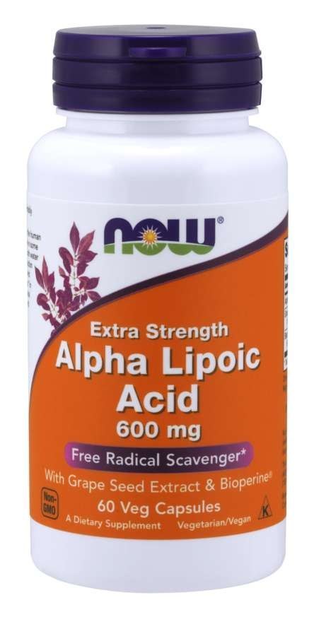 NOW Foods NOW FOODS ALA - Kwas Alfa Liponowy 600 mg + Ekstrakt z Winogron + Bioperyna (60 kaps.)