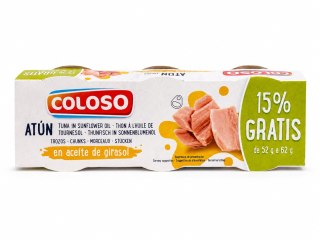 TUŃCZYK KAWAŁKI W OLEJU SŁONECZNIKOWYM 3 × 80 G COLOSO