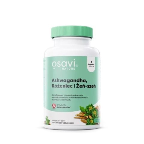 Osavi OSAVI Ashwagandha, Różeniec i Żeń-szeń (120 kaps.)