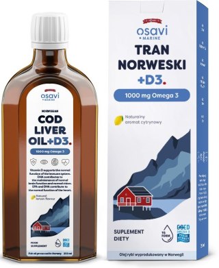 Osavi OSAVI Tran Norweski +D3, 1000 mg Omega 3 - smak cytrynowy (250 ml)