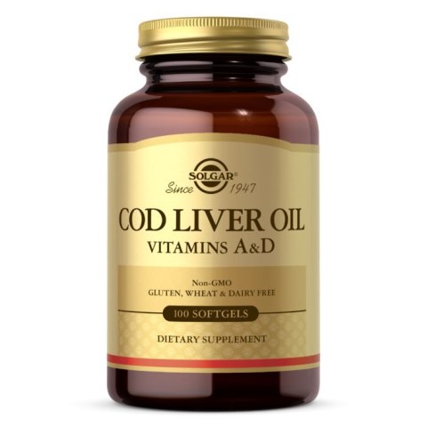 Solgar SOLGAR Cod Liver Oil - Vitamins A&D - Tran dorszowy - Suplement Witaminy A i D (100 kaps.)