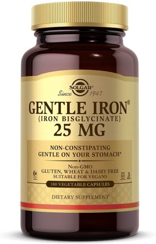 Solgar SOLGAR Gentle Iron 25 mg - Łagodny związek żelaza - diglicynian żelaza (180 kaps.)