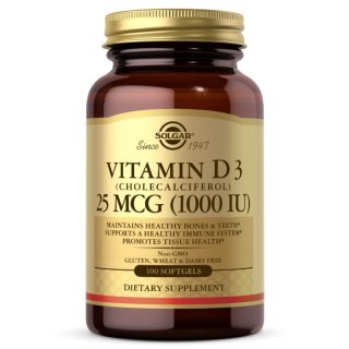Solgar SOLGAR Witamina D3 1000 IU 25 mcg (100 kaps.)