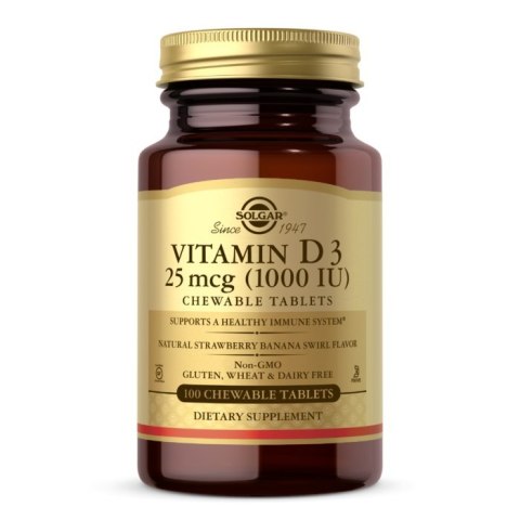 Solgar SOLGAR Witamina D3 1000 IU 25 mcg Chewable Tablets (100 tabl.)