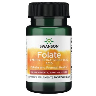 Swanson SWANSON Folian Quatrefolic 5-Methylthetrahydrofolic Acid 800 mcg - Kwas foliowy (30 kaps.)