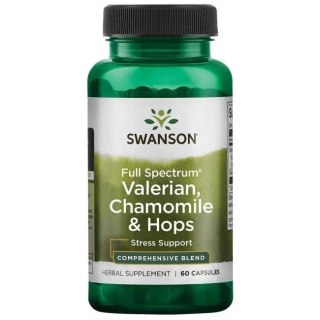 Swanson SWANSON Full Spectrum Valerian, Chamomile & Hops - Waleriana + Rumianek + Chmiel (60 kaps.)