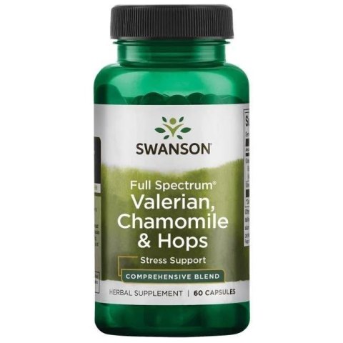 Swanson SWANSON Full Spectrum Valerian, Chamomile & Hops - Waleriana + Rumianek + Chmiel (60 kaps.)