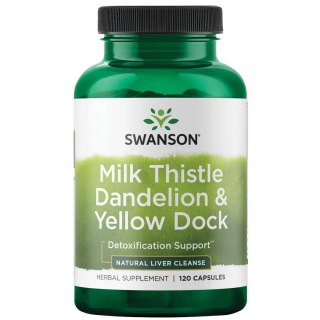 Swanson SWANSON Milk Thistle, Dandelion & Yellow Dock - Ostropest Plamisty, Mniszek lekarski i Szczaw żółty (120 kaps.)