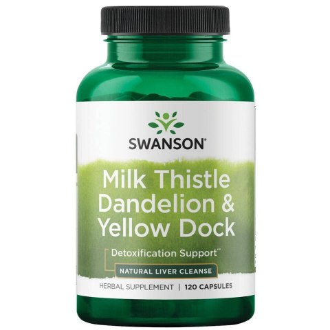 Swanson SWANSON Milk Thistle, Dandelion & Yellow Dock - Ostropest Plamisty, Mniszek lekarski i Szczaw żółty (120 kaps.)