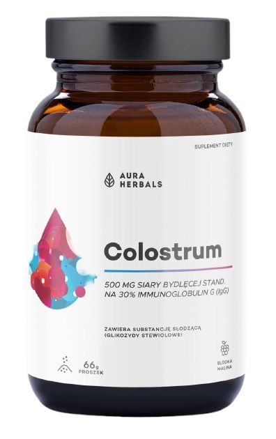 Aura Herbals AURA HERBALS Colostrum 500 mg, słodka malina (66 g)
