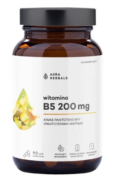 Aura Herbals AURA HERBALS Witamina B5 200 mg, kwas pantotenowy (90 kaps.)