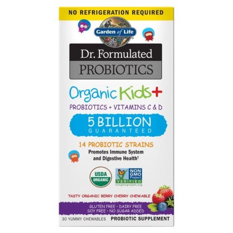 Garden of Life GARDEN OF LIFE Organic Kids + Probiotics + Vitamins C & D - smak jagodowo-wiśniowy (30 tabl.)