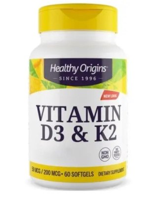 Healthy Origins HEALTHY ORIGINS Vitamin D3 & K2 - Witamina D3 + K2 (60 kaps.)