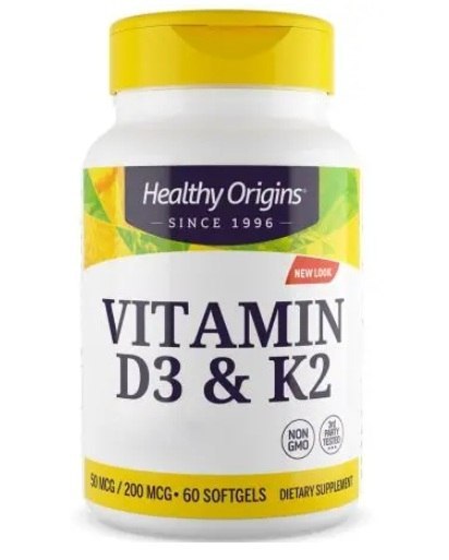Healthy Origins HEALTHY ORIGINS Vitamin D3 & K2 - Witamina D3 + K2 (60 kaps.)