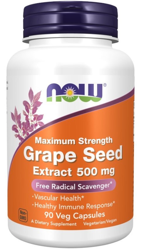 NOW Foods NOW FOODS Grape Seed Extract Maximum Strength 500 mg - Wyciąg z Nasion Winogron 500 mg (90 kaps.)