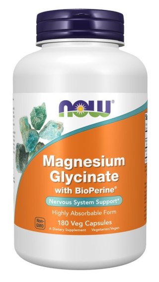 NOW Foods NOW FOODS Magnesium Glycinate with BioPerine - Glicynian Magnezu z Bioperyną (180 kaps.)