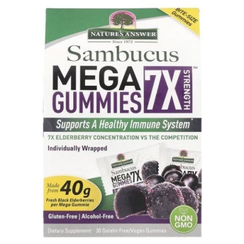 Nature's Answer NATURE'S ANSWER Sambucus Mega Gummies 7X Strength Black Elderberry - Czarny bez (30 żelek)