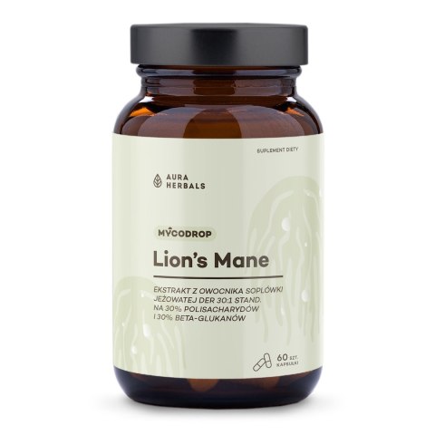 Aura Herbals AURA HERBALS Mycodrop, Lion's Mane 30:1, 30% beta-glukan (60 kaps.)