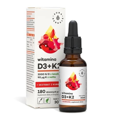 Aura Herbals AURA HERBALS Witamina D3 2000 IU + K2 + ekstrakt z kurkumy (50 ml)