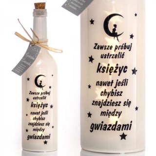 Butelka Dekoracyjna LED 30cm - Wzór: Motywacja/Księżyc Biała