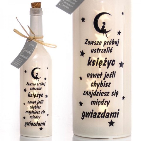 Butelka Dekoracyjna LED 30cm - Wzór: Motywacja/Księżyc Biała