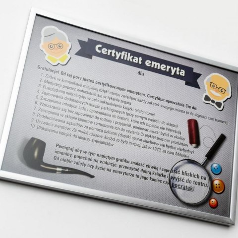 Certyfikat emeryta A4 z przywilejami - dyplom okolicznościowy