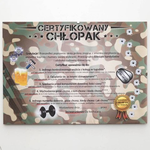 Dyplom Okolicznościowy Karta Prezentowa A4 - Certyfikowany Chłopak (M