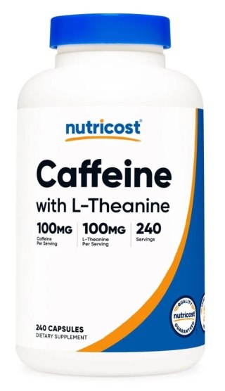 Nutricost NUTRICOST Caffeine 100 mg with L-Theanine 100 mg - Kofeina + L-teanina (240 kaps.)