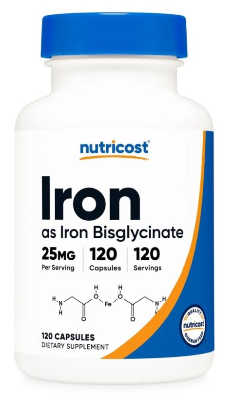 Nutricost NUTRICOST Iron Bisglycinate 25 mg - Diglicynian żelaza (120 kaps.)