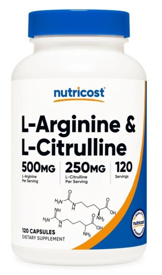 Nutricost NUTRICOST L-Arginine 500 mg + L-Citrulline 250 mg - L-arginina + L-cytrulina (120 kaps.)