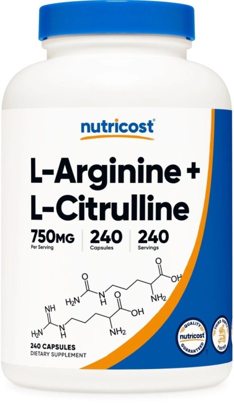 Nutricost NUTRICOST L-Arginine 500 mg + L-Citrulline 250 mg - L-arginina + L-cytrulina (240 kaps.)