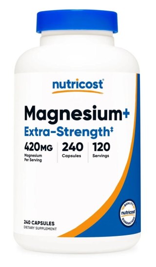 Nutricost NUTRICOST Magnesium+ Extra Strength - Tlenek magnezu + Glicynian magnezu (240 kaps.)
