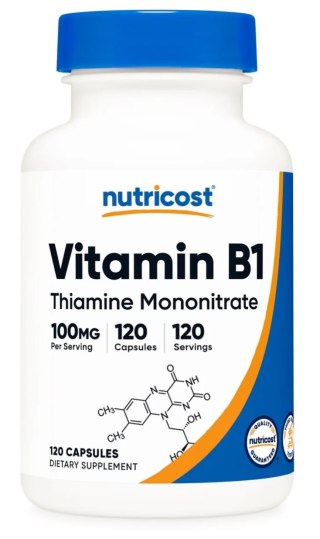 Nutricost NUTRICOST Vitamin B1 Thiamine Mononitrate 100 mg - Monoazotan tiaminy (120 kaps.)