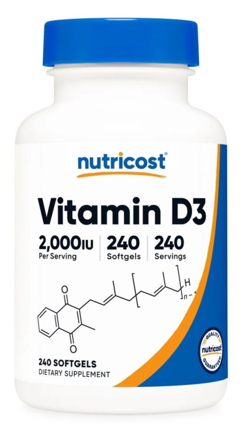 Nutricost NUTRICOST Vitamin D3 2000IU - Witamina D3 cholekalcyferol 50 mcg (240 miękkich kaps.)