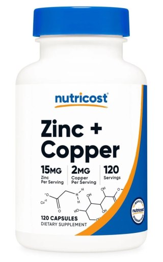 Nutricost NUTRICOST Zinc 15 mg + Copper 2 mg - Cynk + Miedź (120 kaps.)