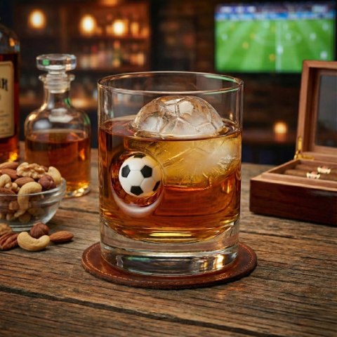 Piłkarska szklanka do whisky - piłka zatopiona w szkle - prezent dla kibica