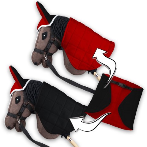 Zestaw Skippi - Hobby Horse Gniady - Derka i nauszniki - czerwona i czarna