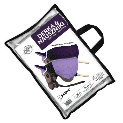 Zestaw Skippi - Hobby Horse Karo - srokaty - Derka wrzos - Kantar błękitny