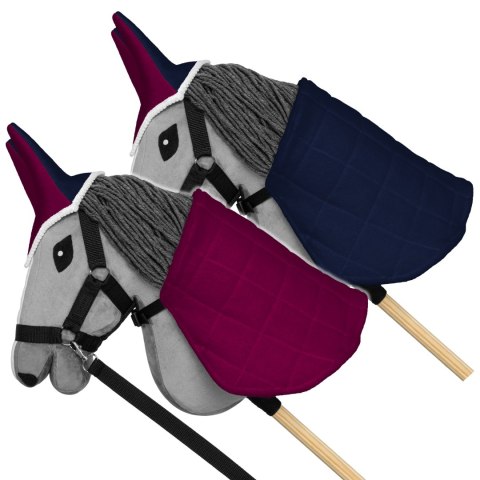 Zestaw Skippi - Hobby Horse Szary - Derka i nauszniki - fuksja i granat