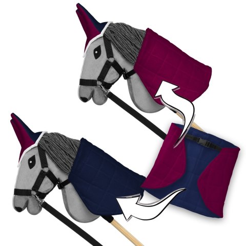 Zestaw Skippi - Hobby Horse Szary - Derka i nauszniki - fuksja i granat